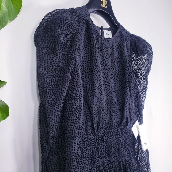 Lini Dress Size XS Puffed Fit Flare Short Mini Black Sheer Burnout Gemma $398 - Picture 10 of 15